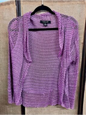 Parisian Signature Lavender Open-Knit Crochet Cardigan